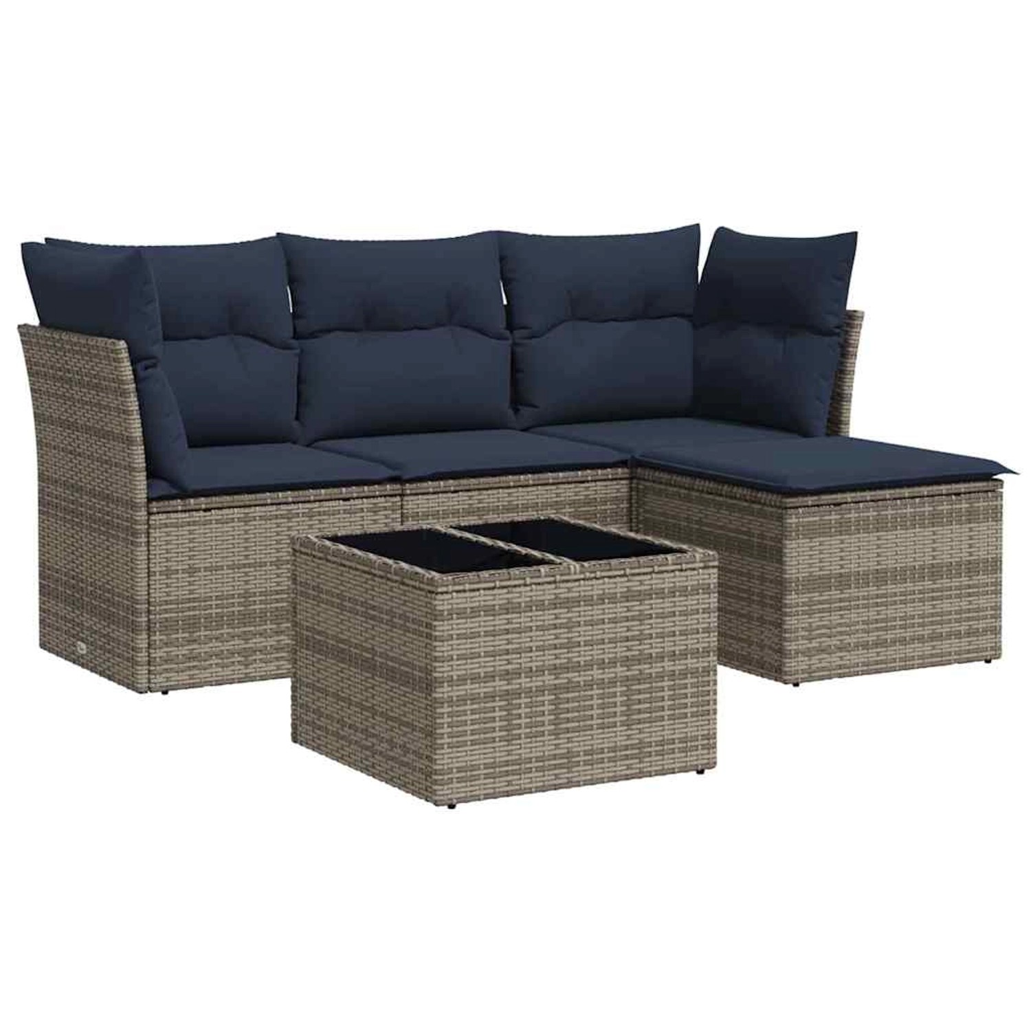 vidaXL 5-Tlg Garten-Sofagarnitur mit Kissen Grau Poly Rattan 3217551