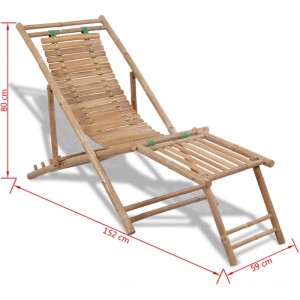 vidaXL Liegestuhl aus Bambus mit Fußteil, 4-fach verstellbar, ideal für Garten und Terrasse.