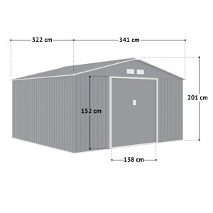 Hattoro S350 Metall Gerätehaus 341x309x201cm BxTxH Mit Bodenrahmen Satteldach Dunkelgrau