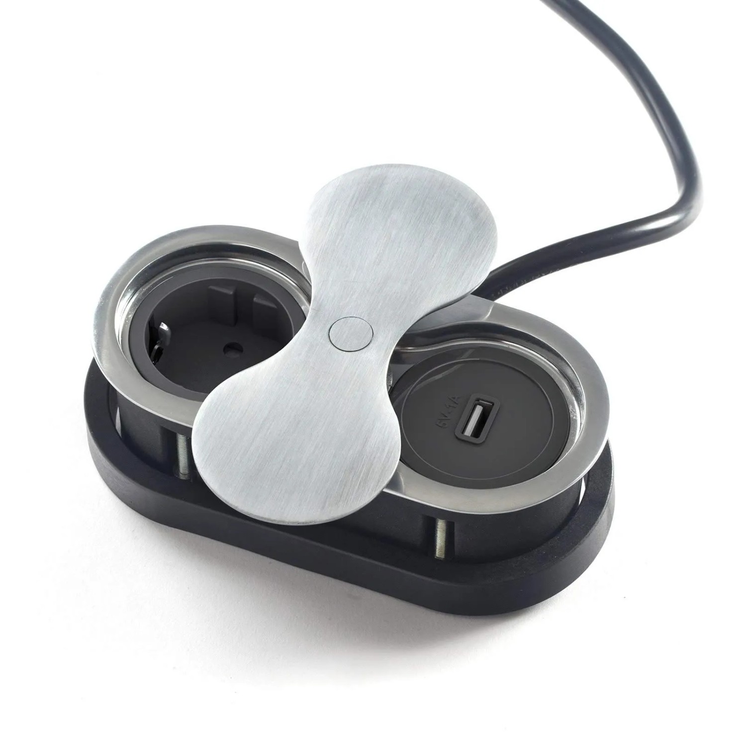 SOTECH Doppel Einbausteckdose Oval Edelstahloptik Gebürstet mit Schuko USB