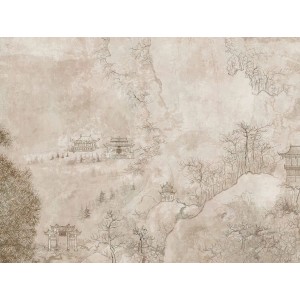 PROFHOME Fototapete Asiatisch beige-braun mit Tempel-Motiv.