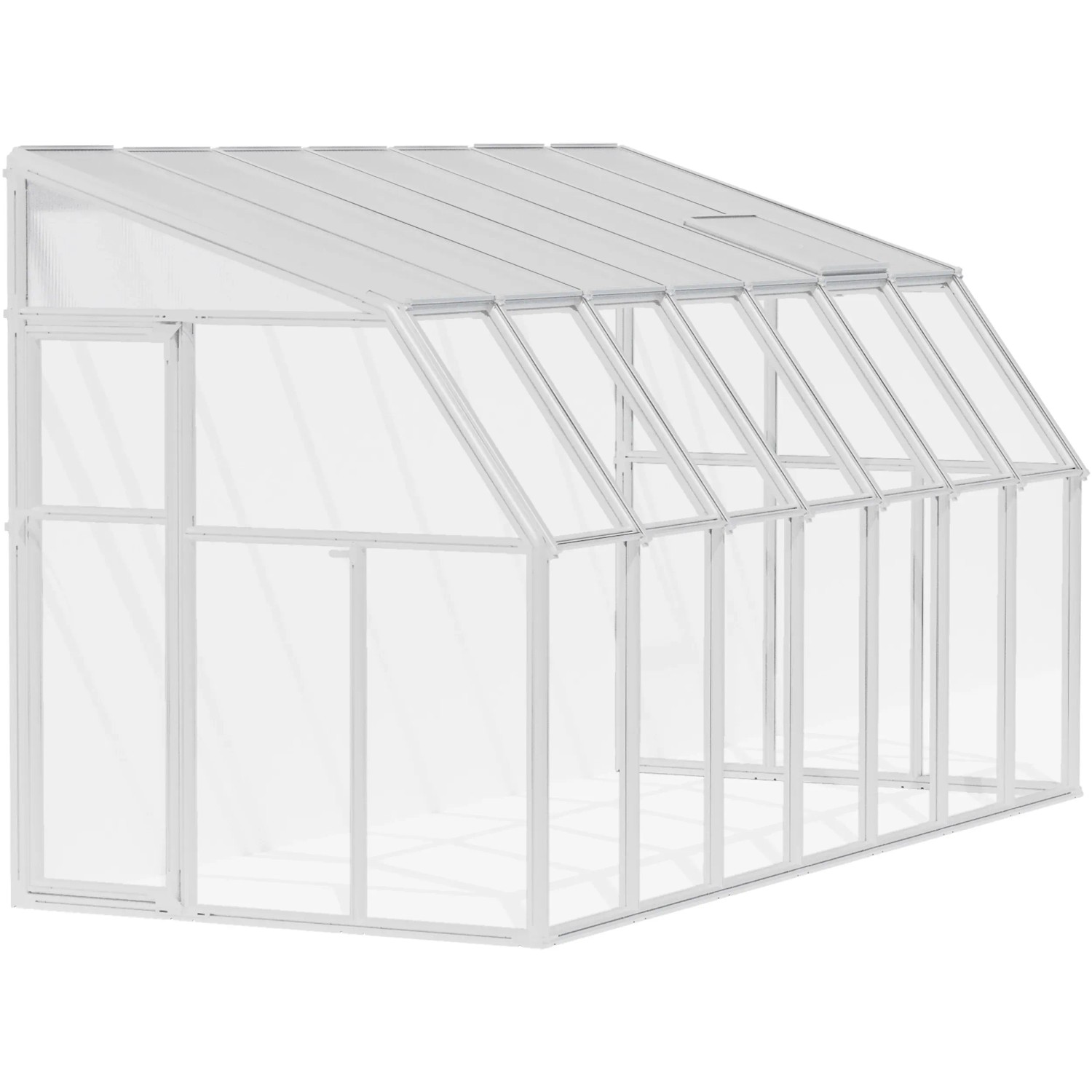 Palram Canopia Gewächshaus Sun Room, 448x201 cm, weißer Rahmen, Polycarbonat Dach, Acrylglas Wände.