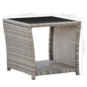 Grauer vidaXL Couchtisch aus Rattan mit Glasplatte, 45x45x40 cm, mit Ablage.