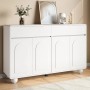 Weißes Merax Sideboard mit geschwungenen Türen, 2 Schubladen, 4 Türen und runden Metallfüßen. Wohnzimmerschrank.