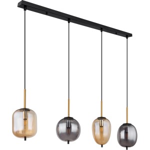 Globo Pendelleuchte Blacky, 4-flammig, schwarz, Rauchglas und Amberfarben.