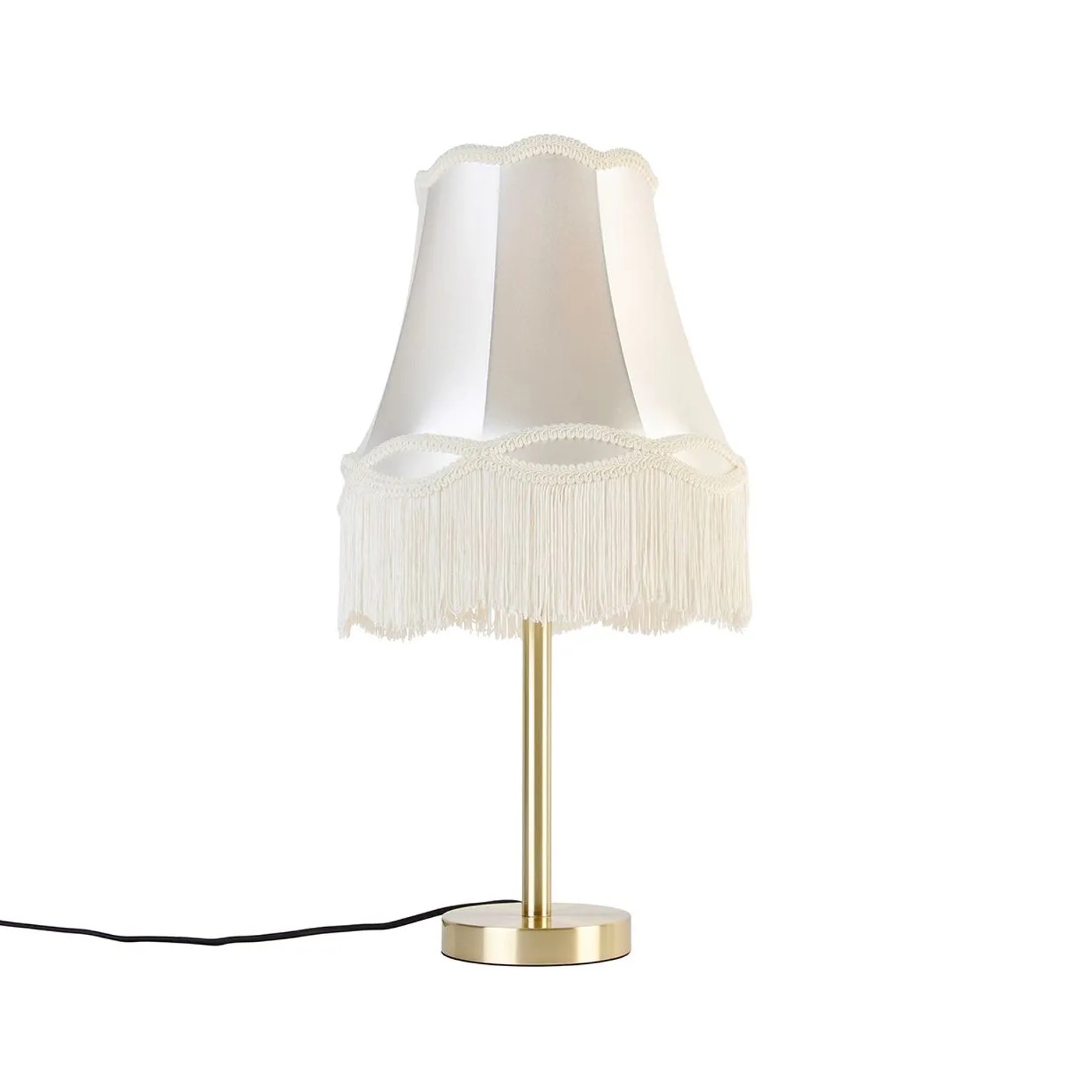 QAZQA Klassische Tischlampe Messing mit Granny Schirm Creme 30 cm Simplo