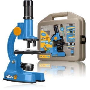 DieMaus Kindermikroskop-Set (48-teilig) im Koffer, blau, mit Zubehör.