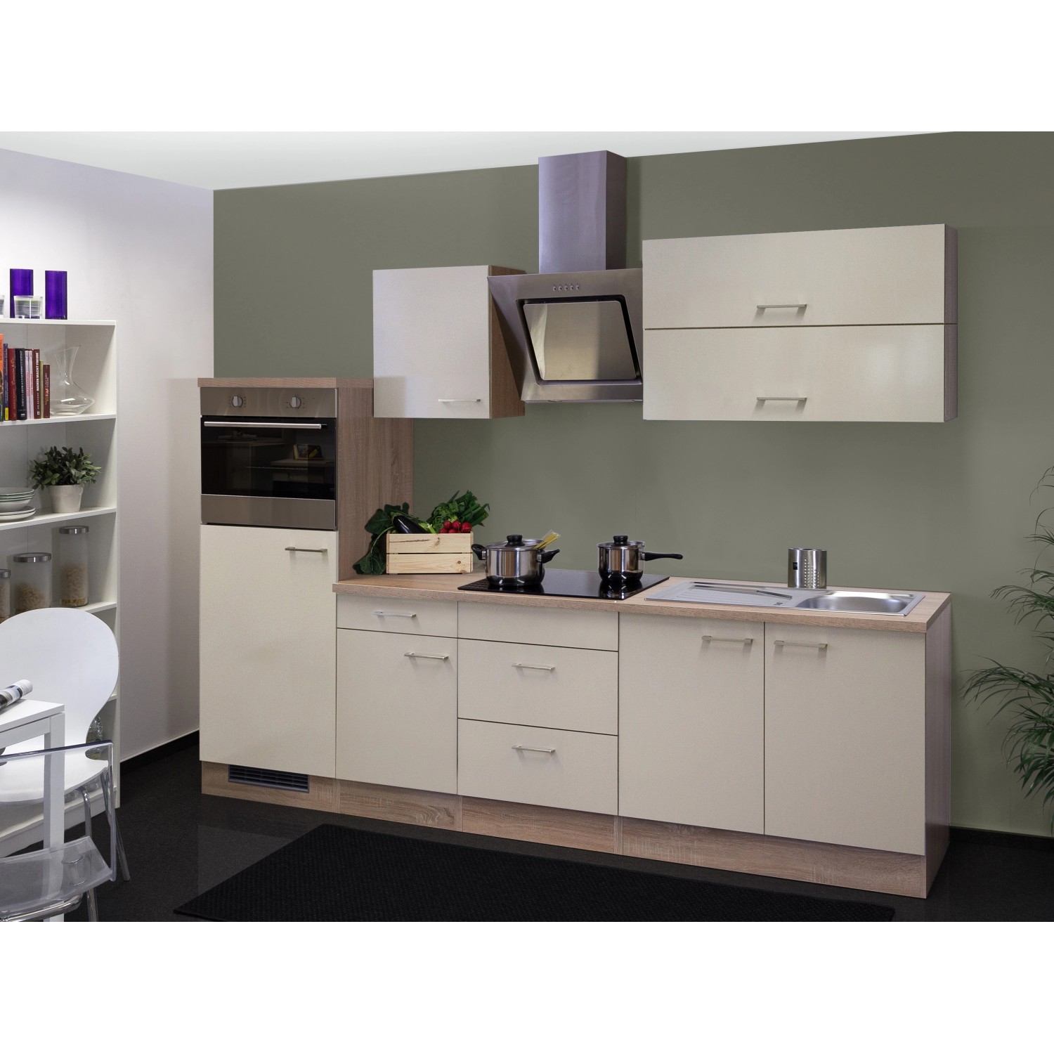 Flex-Well Exclusiv Küchenzeile/Küchenblock Orlando 270 cm Kaschmir Glanz-Sonoma Eiche NB