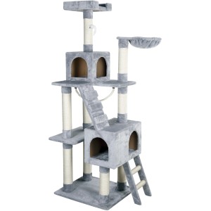 Grauer Kerbl Kratzbaum Square mit Liegemulde, Höhlen und Sisalstämmen für Katzen.