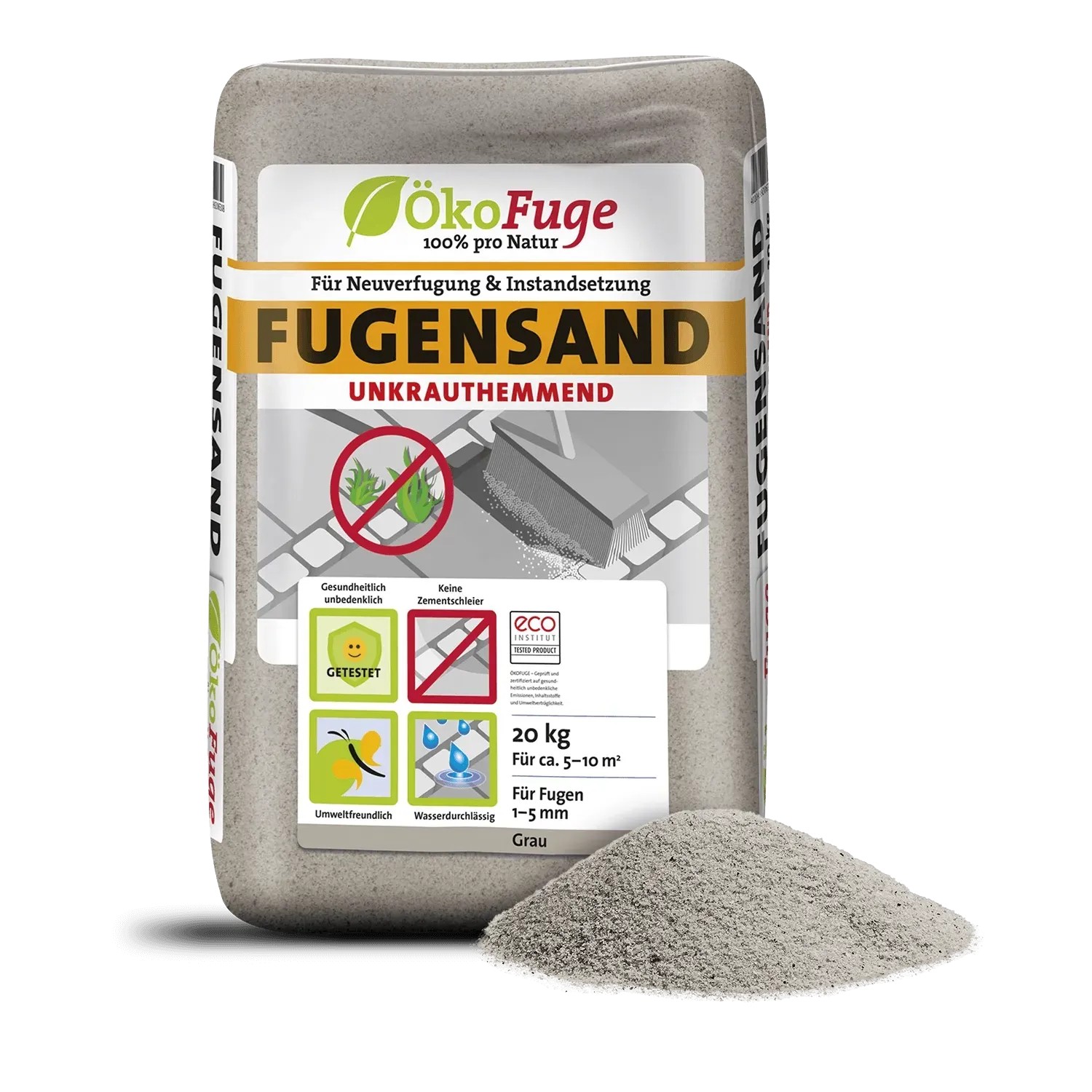 Palette ökofuge Fugensand Grau, 20kg Säcke, unkrauthemmend für Pflaster- und Plattenbeläge.