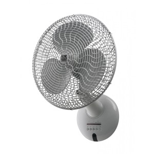 Lichtgrauer VORTICE Wand- und Deckenventilator mit Schutzkorb und Bedienpanel.