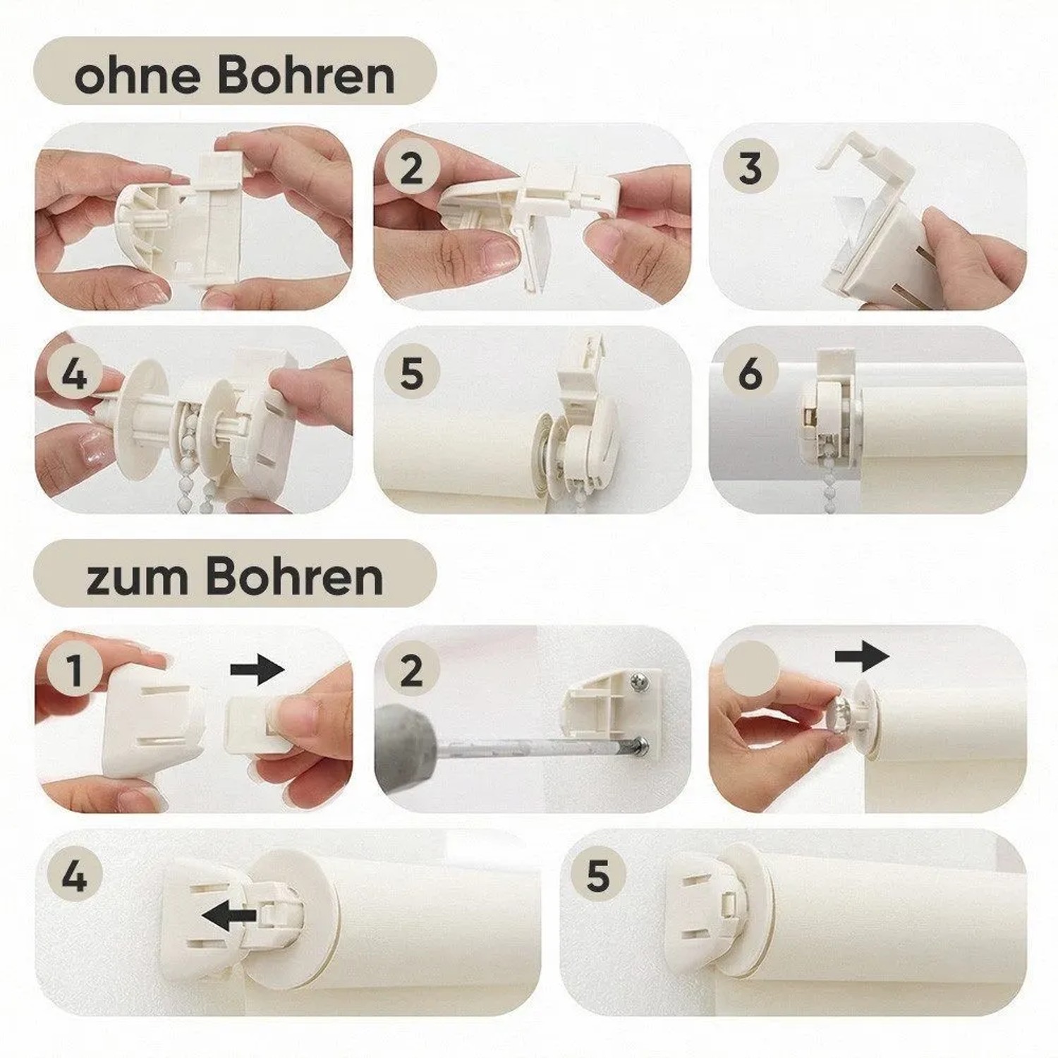 Montageanleitung: Sekey Seitenzugrollo, beige, zur Fensterverdunkelung mit und ohne Bohren.