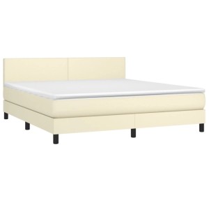 vidaXL Boxspringbett mit Matratze Creme 160x200 cm Kunstleder 3141013