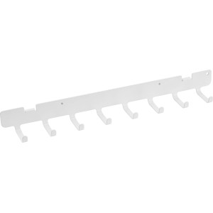 Weiße Metall-Hakenschiene, 35 cm, mit 8 Haken zur Wandmontage für Bad, Küche oder Regalsystem.
