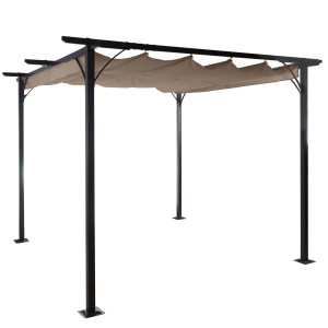 MCW Pergola C42 3,5x3,5m in Taupe-Braun mit Schiebedach für Terrasse oder Garten.