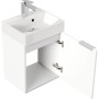 Posseik Badmöbel Cubi Slimline, 40 cm, Weiß Hochglanz mit offenem Schrankelement und Waschbecken.