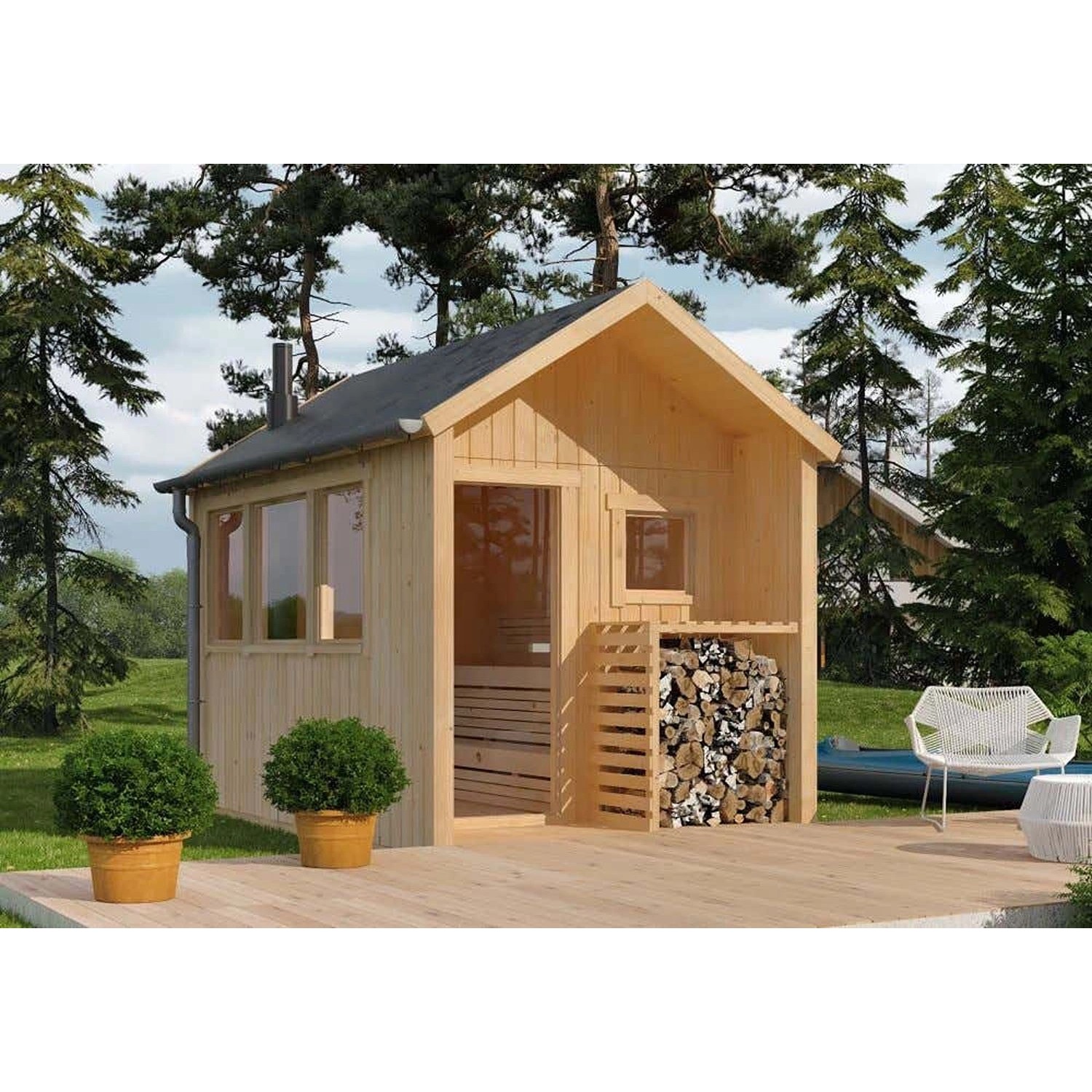 Polhus Gartensauna Timo Naturbelassen 263 cm x 395 cm günstig online kaufen