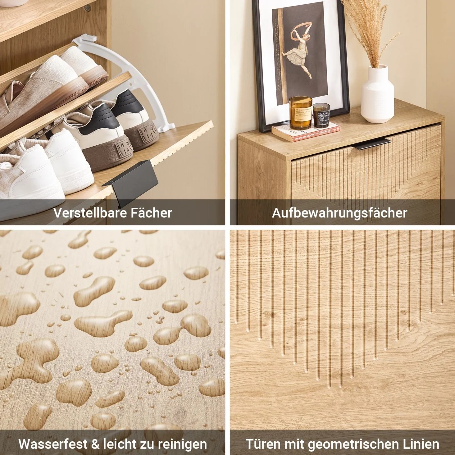 SoBuy Schuhschrank Schmal Schuhkommode mit 2 Klappen in Holzoptik 60x83x24cm FSR200-II-N_7