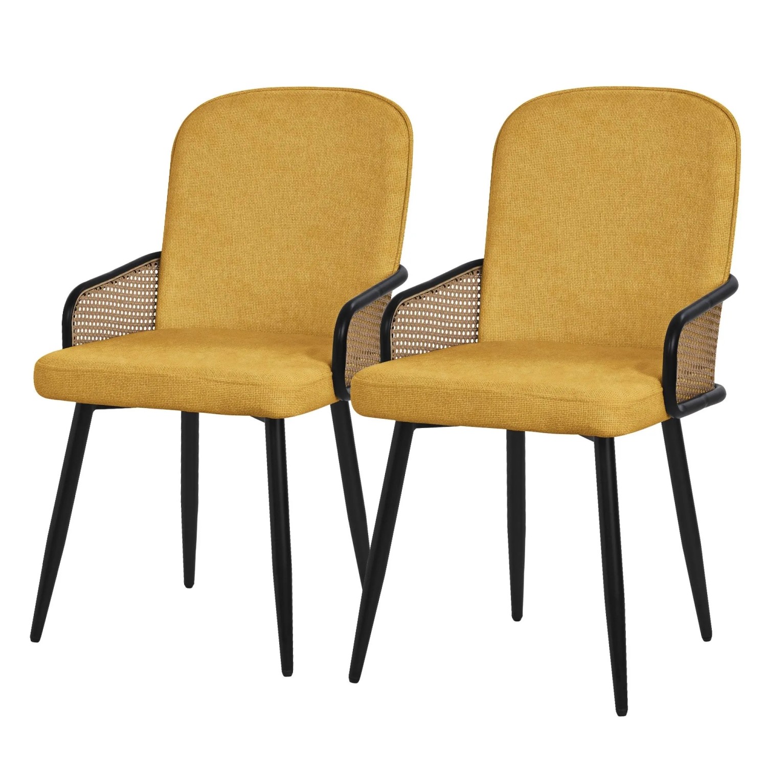 ML-Design Esszimmerstühle 2Er Set Senf mit Stoffbezug Rattan-Optik