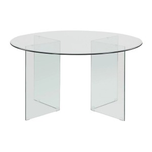 Runder, transparenter Esstisch Adamo aus Sicherheitsglas, 137 cm Durchmesser, mit modernem Glasfuß.