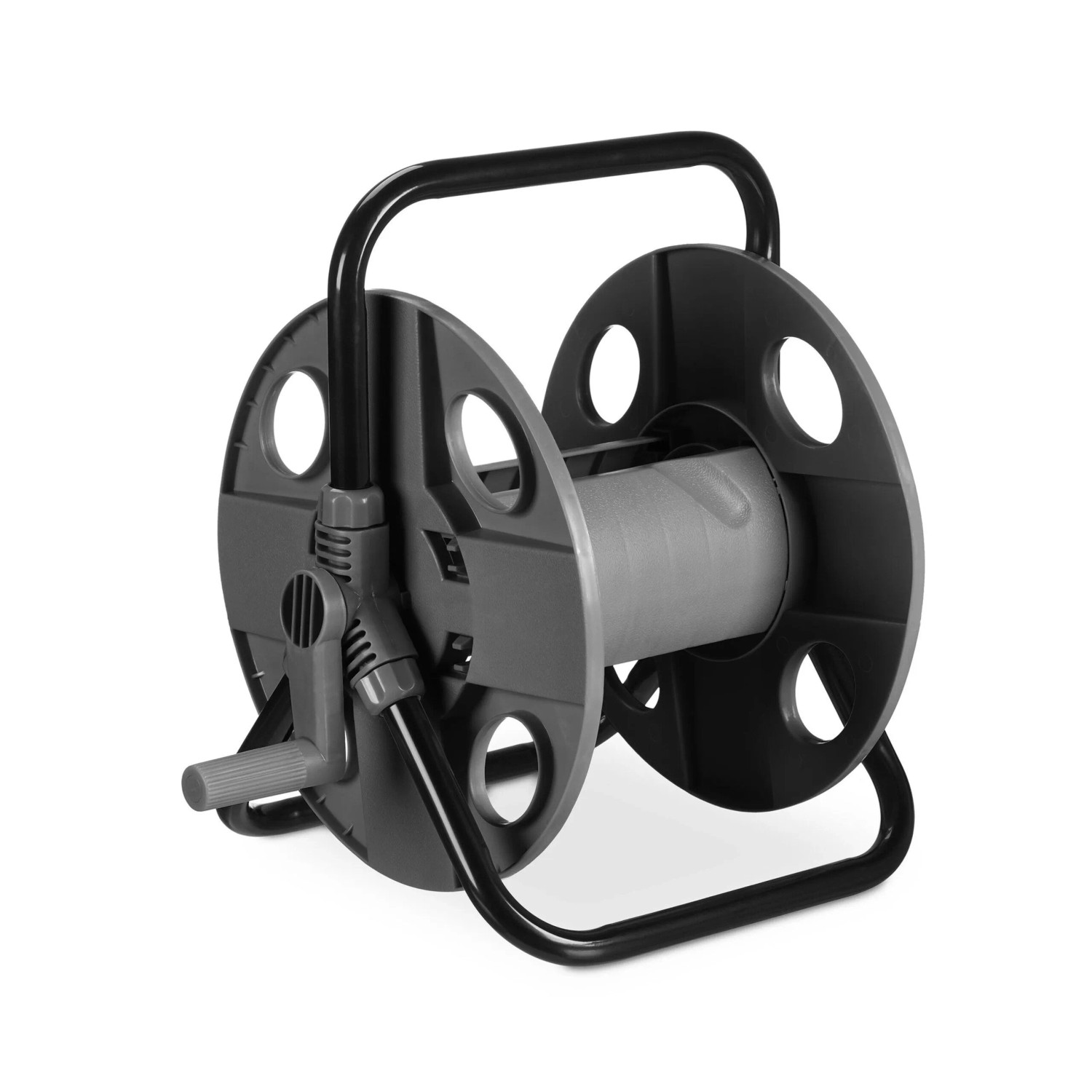 Relaxdays Schlauchtrommel Kunststoff Stahl Grau Schwarz Mit Kurbel 38 x 42 x 31 cm 1,2 kg