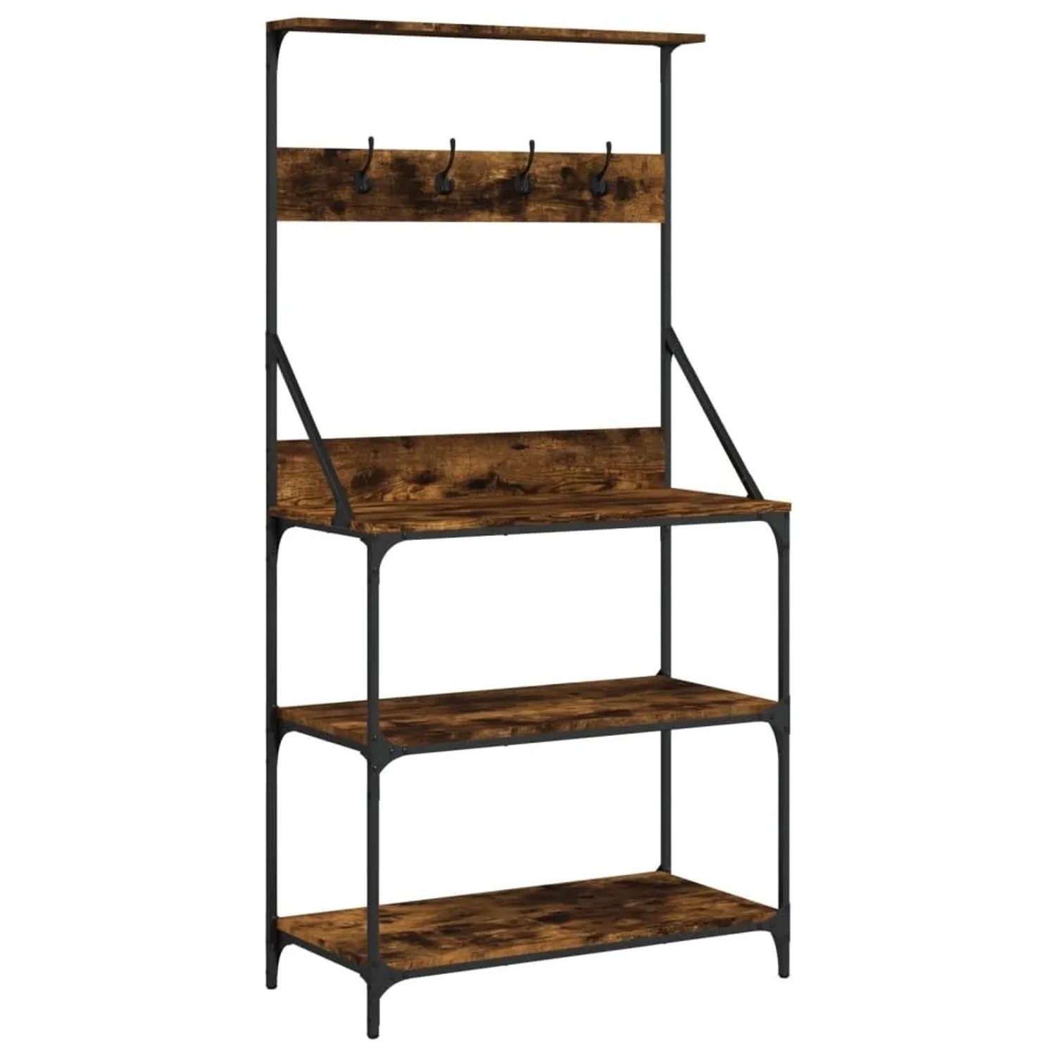 vidaXL Bäckerregal mit Haken 4 Böden Räuchereiche Holzwerkstoff 838960