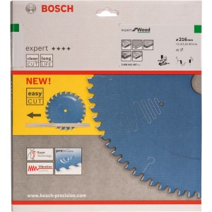 Bosch Kreissägeblatt Expert for Wood, Ø 216 mm, für präzise Holzschnitte.