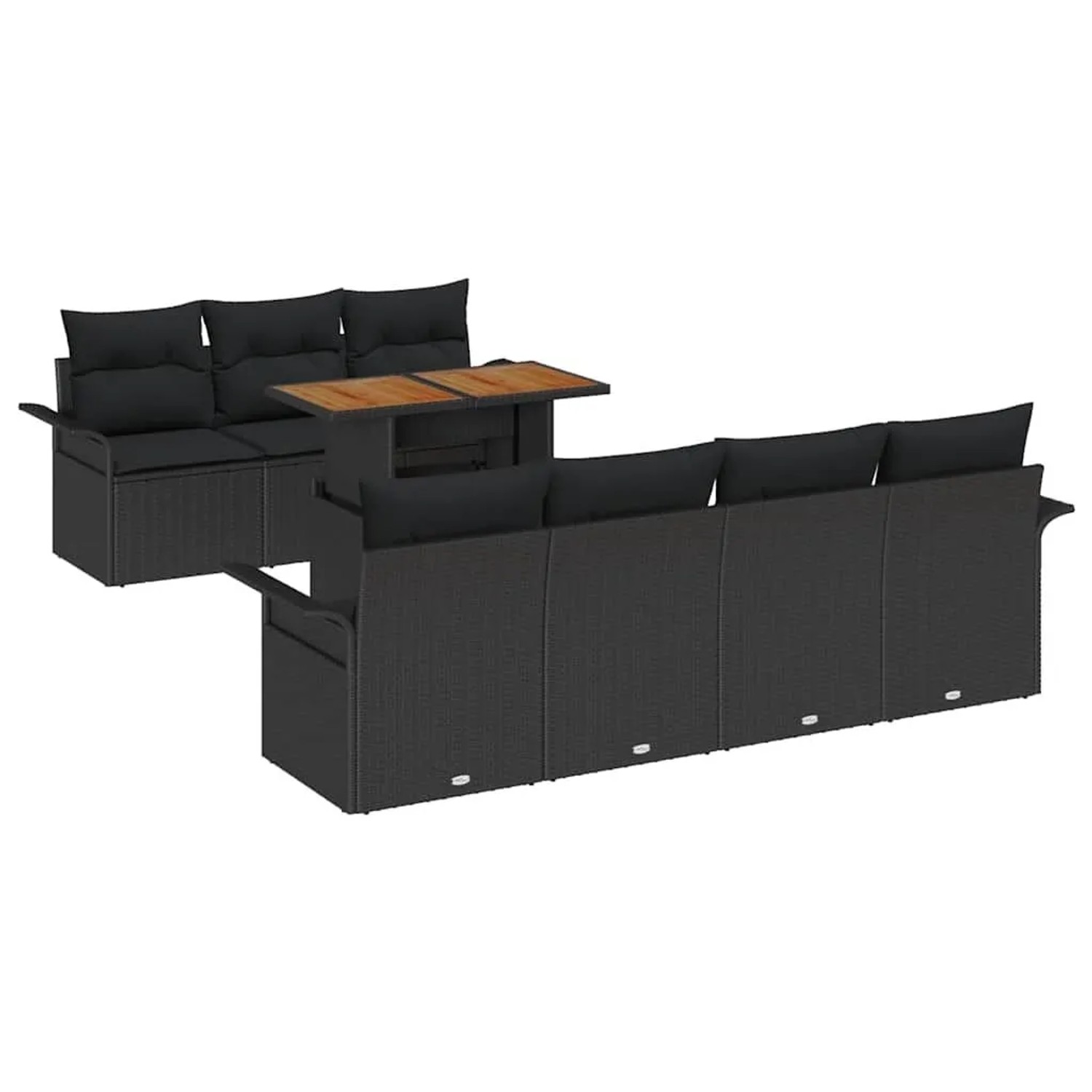 vidaXL Garten-Sofa-Set mit Kissen 8-Tlg Schwarz 3349295