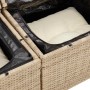Detailansicht der beigen vidaXL Garten-Sofagarnitur aus Polyrattan mit Staufach und Kissen.