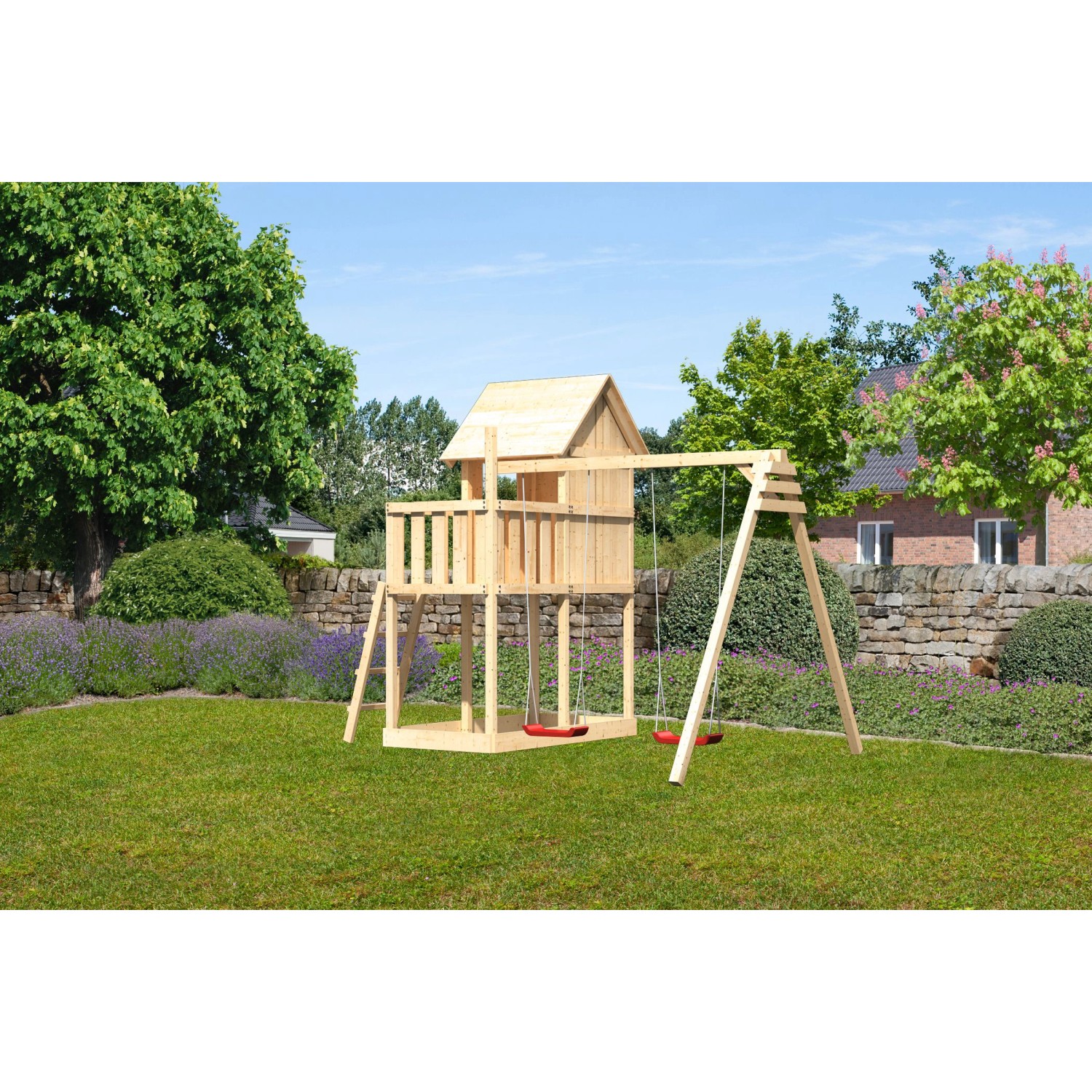 Karibu Kinderspielhaus Frieda Set Schaukelanbau Doppel günstig online kaufen