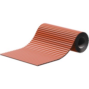 Ziegelrotes Sarei Alu-Flex Wandanschlussband, 5m x 30cm, aufgerollt.