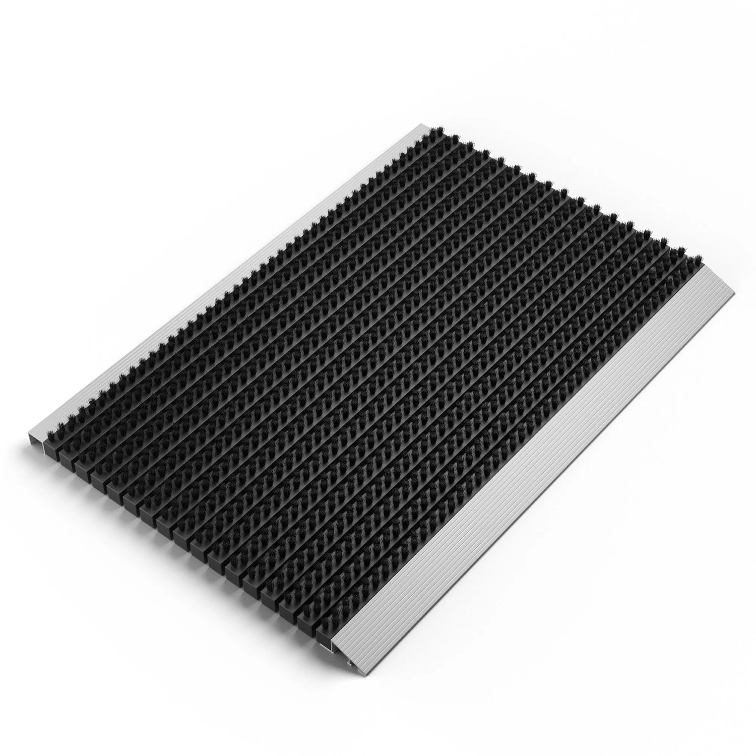 Schwarze Björn&Schiller Fußmatte mit Aluminiumrahmen und Bürsten für den Außenbereich, 55x90 cm.
