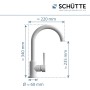 Schütte Spültischarmatur Cornwall, weiße Küchenarmatur mit Maßangaben.