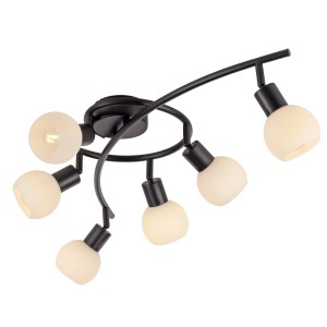 Schwarze, 6-flammige Deckenleuchte Loki von Just Light mit beweglichen, runden Spots.