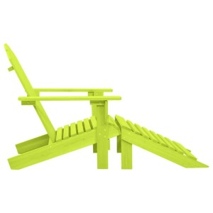 Grüner Adirondack-Gartenstuhl aus Tannenholz mit abnehmbarem Fußteil, Seitenansicht.