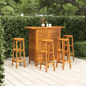 vidaXL Gartenbar-Set aus Akazienholz mit Bartisch und 4 Hockern im Garten.