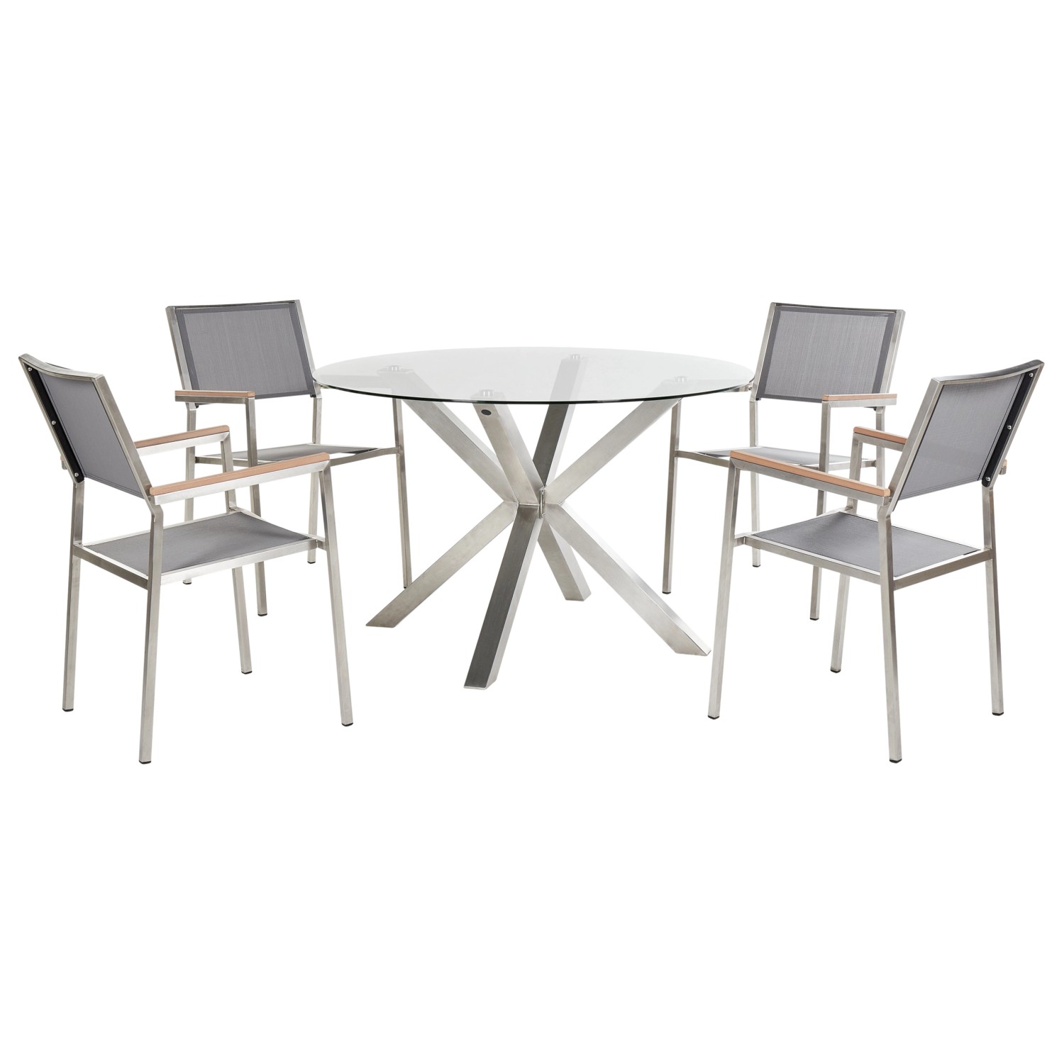 Beliani Gartentisch Set MALETTO/GROSSETO Silber Transparent Heller Holzfarb günstig online kaufen