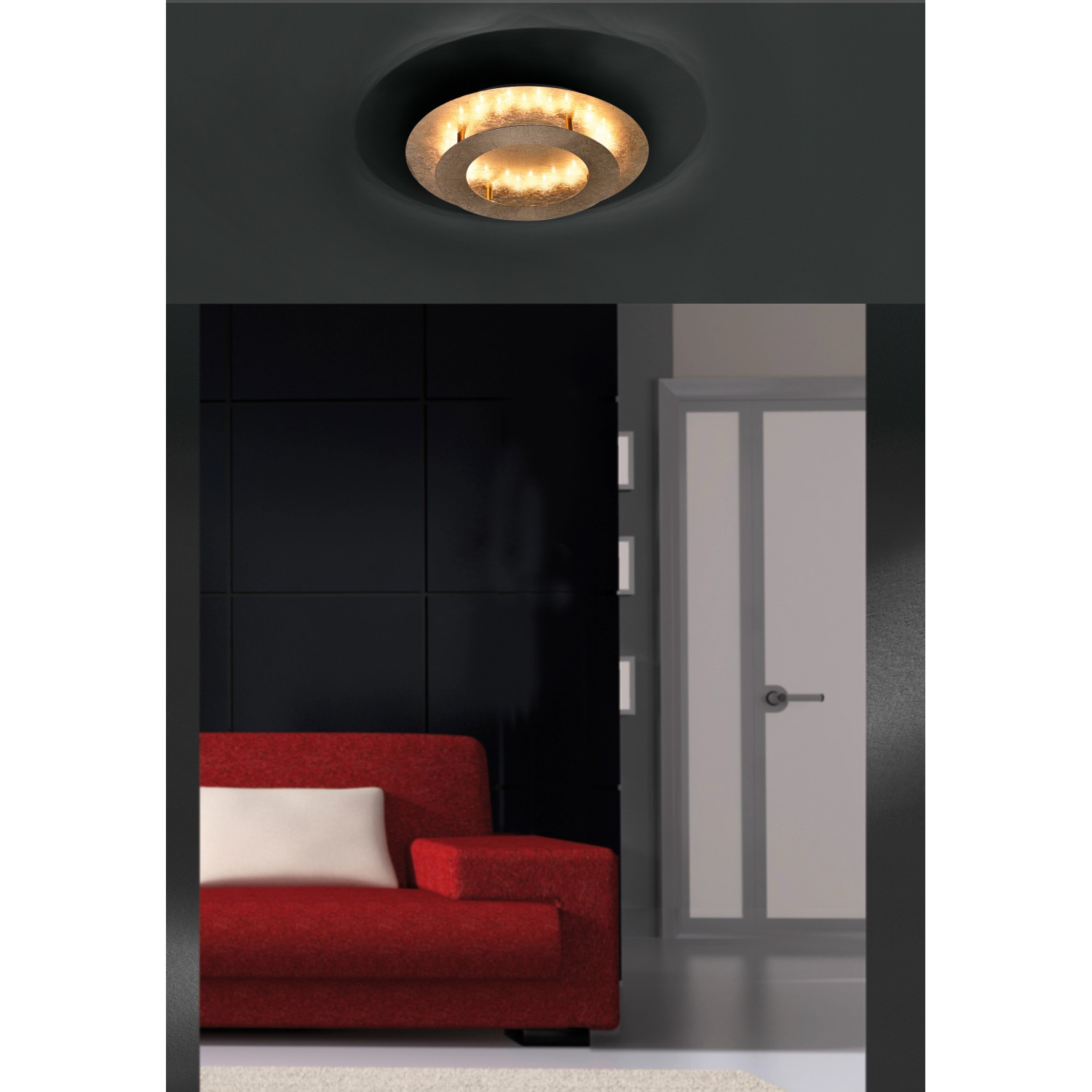 Goldene LED-Deckenleuchte Nevis, Ø 40 cm, von Paul Neuhaus. Runde Form, warmweißes Licht.