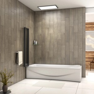 Faltbarer Badewannenaufsatz AICA 90x140cm, 4-teilig, mit schwarzem Rahmen und ESG Sicherheitsglas.