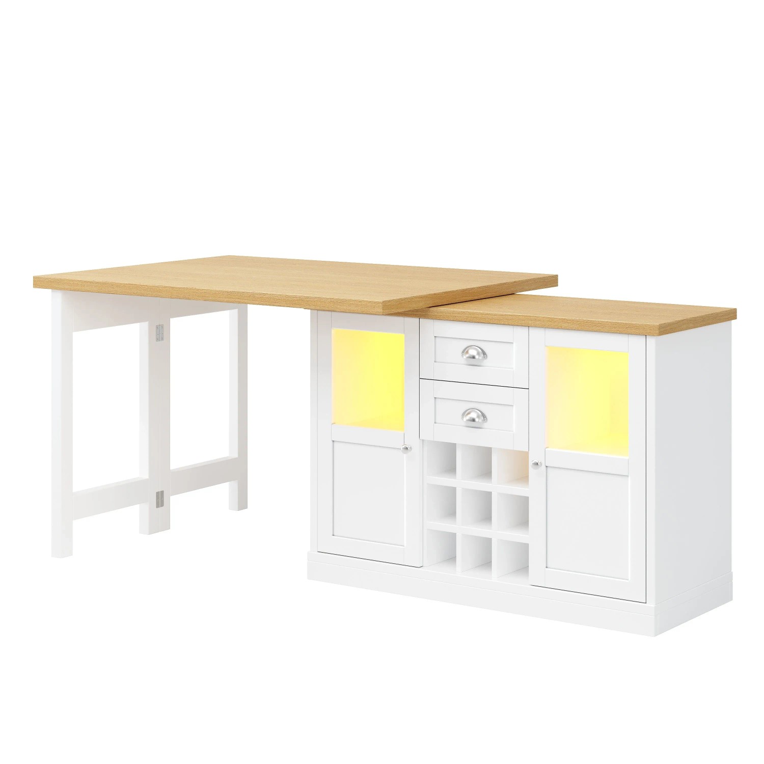 Merax Esstisch 120-197cm LED Ausziehbar Stauraum Weiß Schwarz