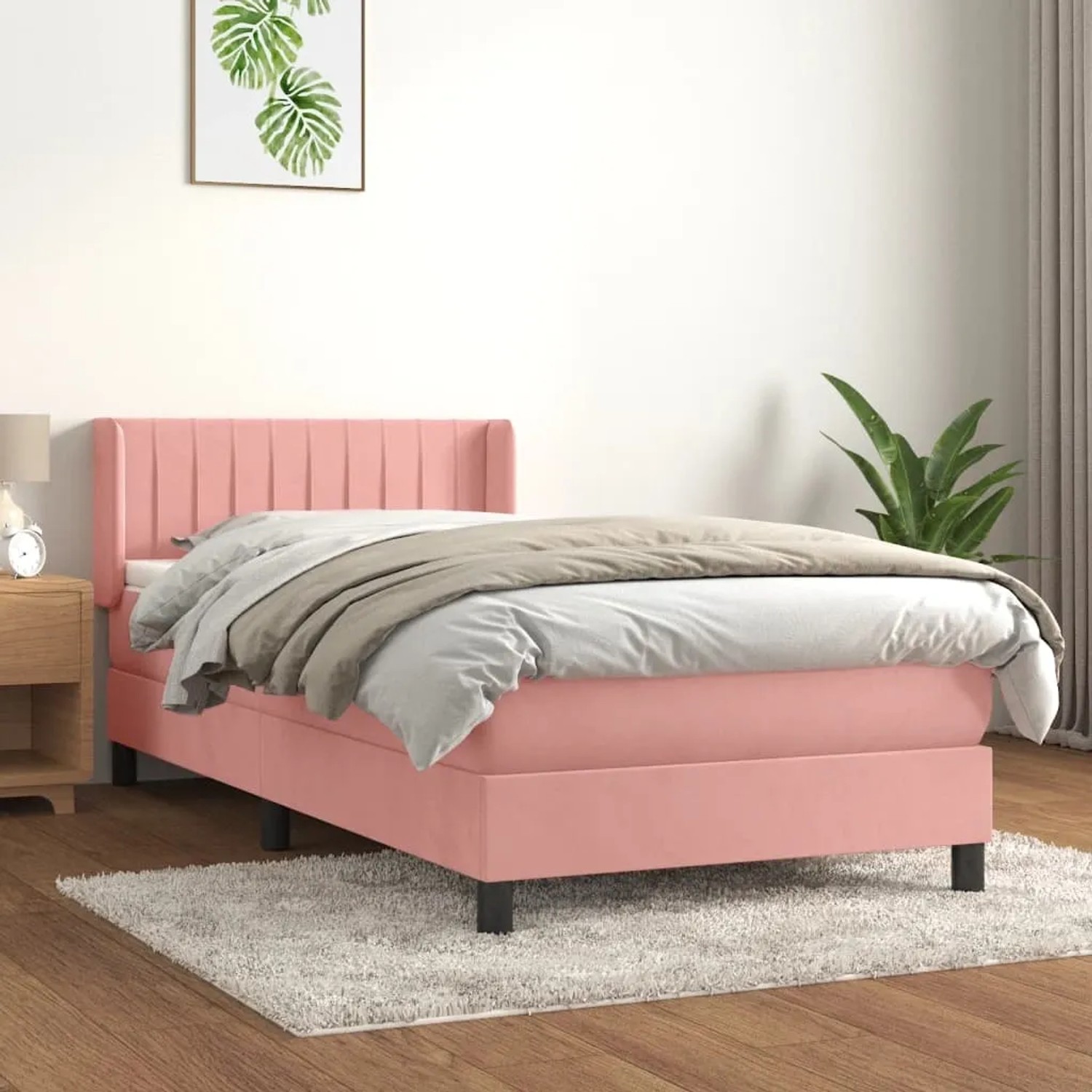 Rosa vidaXL Boxspringbett mit Matratze (90x190 cm) aus Samt für erholsamen Schlaf.