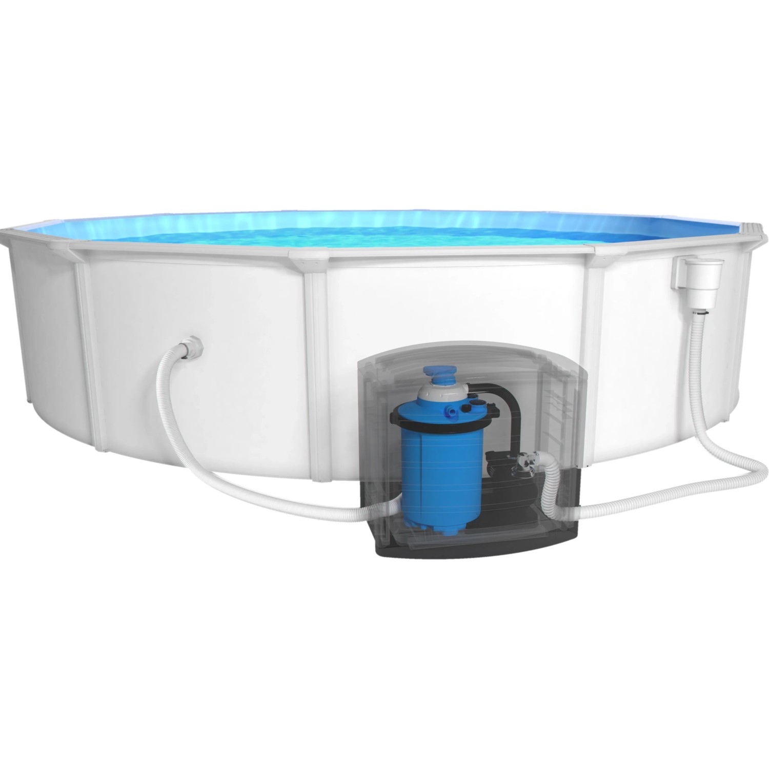 Steinbach Pool mit Technikbox: Filteranlage im Technikhaus für Aufstellpool, geschützt und sauber.