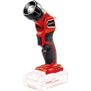 Einhell Akku-Lampe TC-CL 18 Li H-Solo: Rot-schwarze LED Lampe mit Metallhaken.