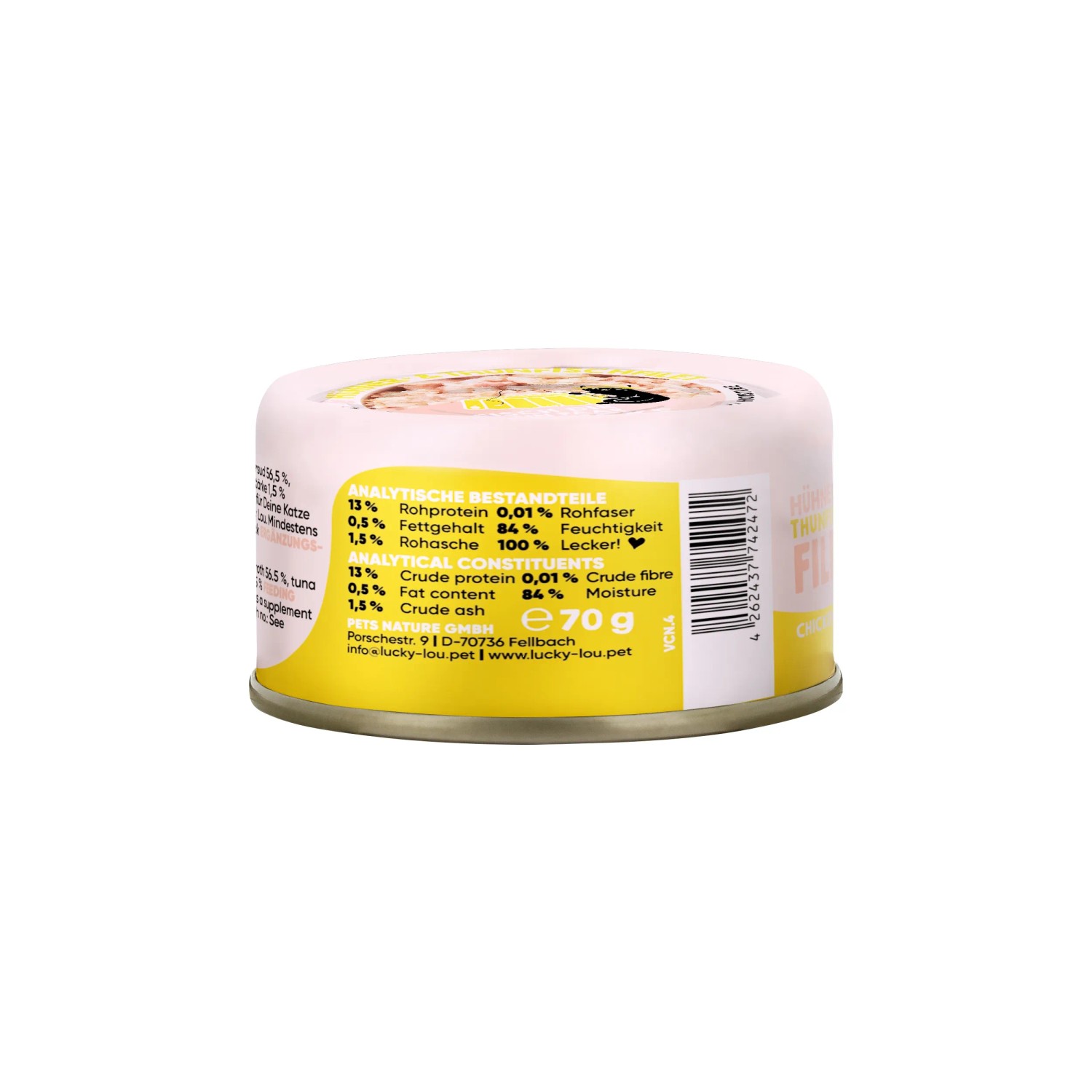 Lucky Lou Katzen-Nassfutter Thunfisch & Huhn in Jelly, 70g Dose.