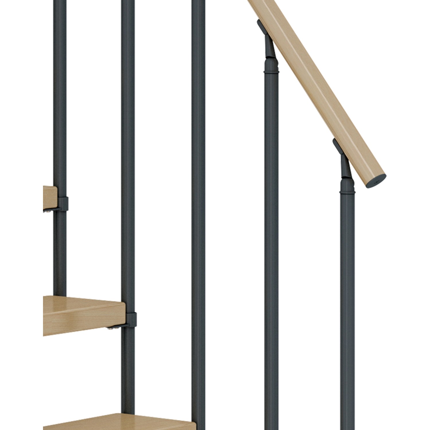 Detailansicht Dolle Mittelholmtreppe Dublin Ahorn/Anthrazit mit Geländer.