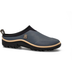 Anthrazit Rouchette Clog Trial Open Gartenschuh, offenes Design, schwarze Sohle, beiger Rand, mit Geräteanschlag.