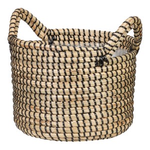 Schwarzer Scheurich Pflanztopf aus Seegras, Ø 32 cm, mit zwei Henkeln.