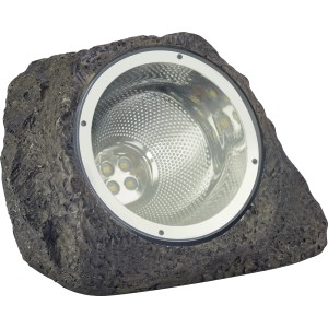 Schwarze LED Solar Dekoleuchte in Steinoptik für den Garten.