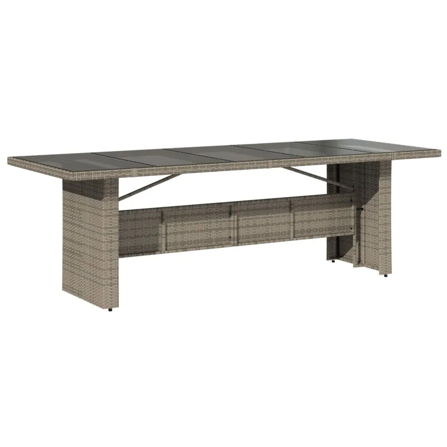 Grauer vidaXL Gartentisch aus Rattan mit Glasplatte, Teil der 11-tlg. Essgruppe.