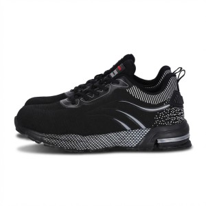 Schwarze Eliworx Onyx Pro Herren Sicherheitsschuhe S1 PL mit atmungsaktivem Mesh und rutschfester Sohle.